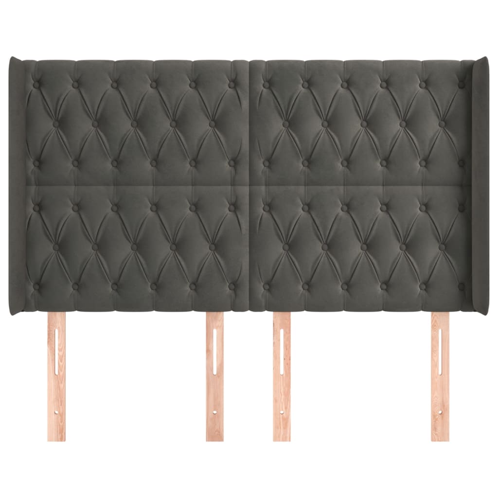 Tête de lit avec oreilles Gris foncé 147x16x118/128 cm Velours - XIOS