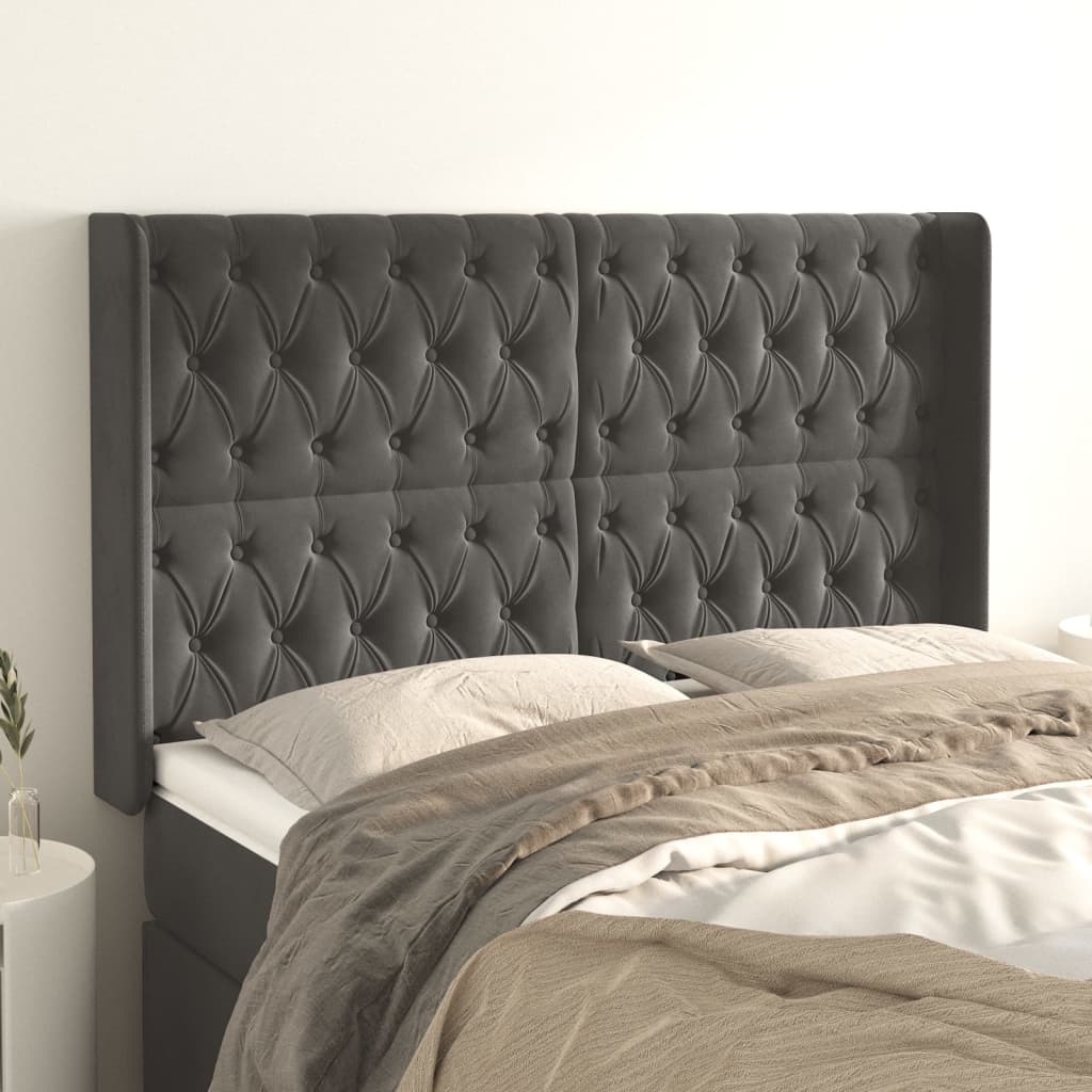 Tête de lit avec oreilles Gris foncé 147x16x118/128 cm Velours - XIOS