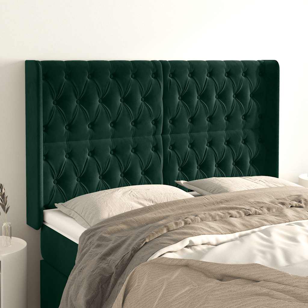 Tête de lit avec oreilles Vert foncé 147x16x118/128 cm Velours - XIOS