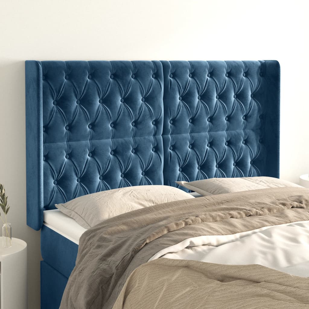 Tête de lit avec oreilles Bleu foncé 147x16x118/128 cm Velours - XIOS