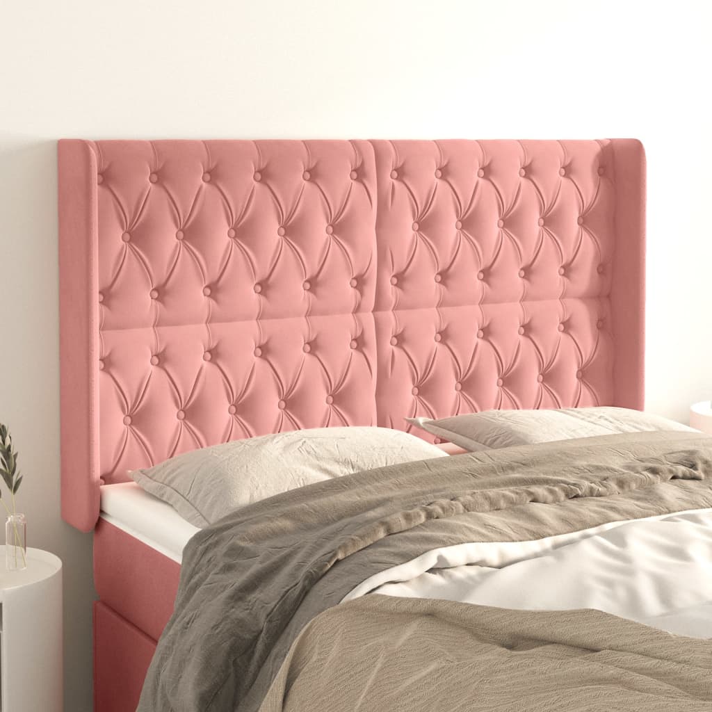 Tête de lit avec oreilles Rose 147x16x118/128 cm Velours - XIOS