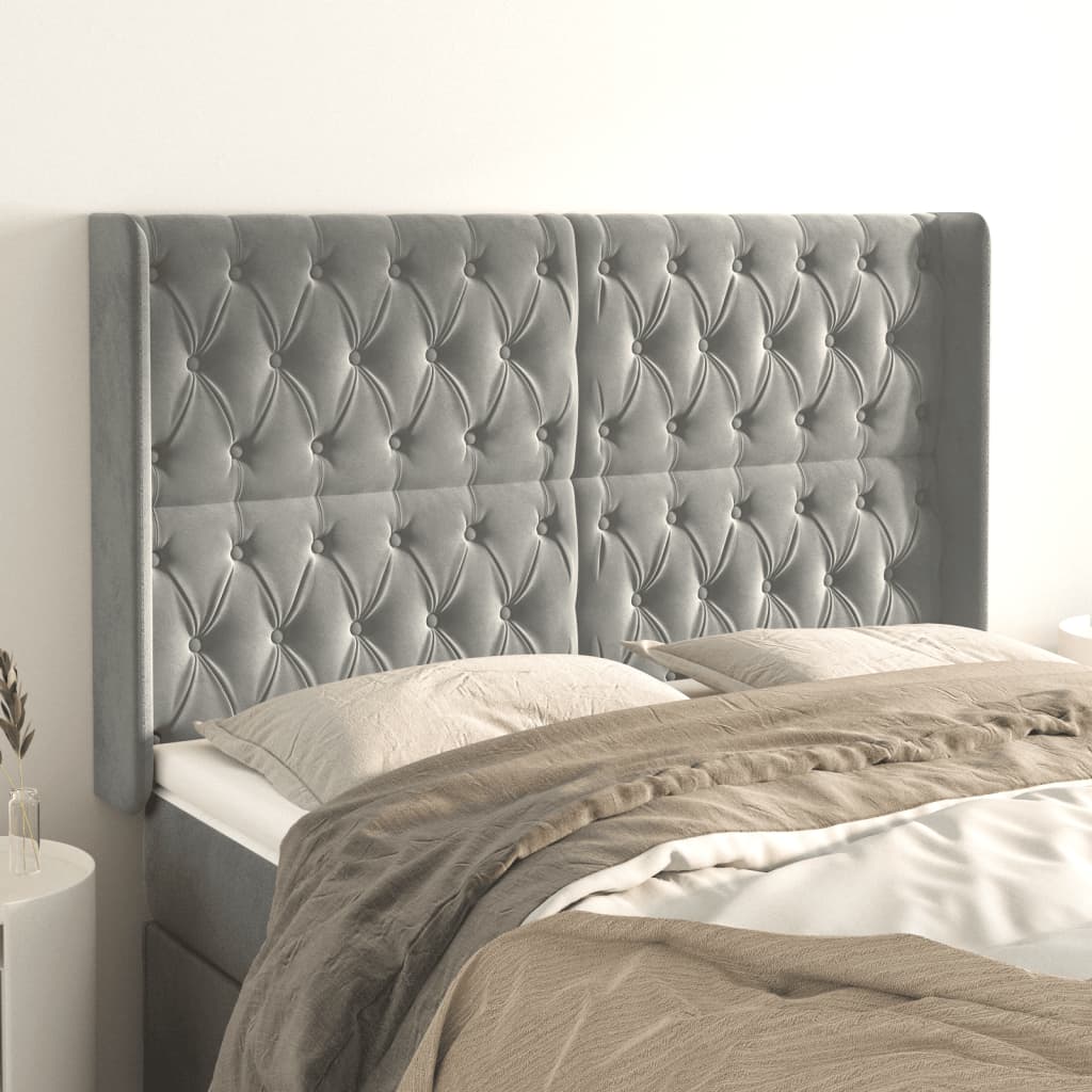 Tête de lit avec oreilles Gris clair 163x16x118/128 cm Velours - XIOS