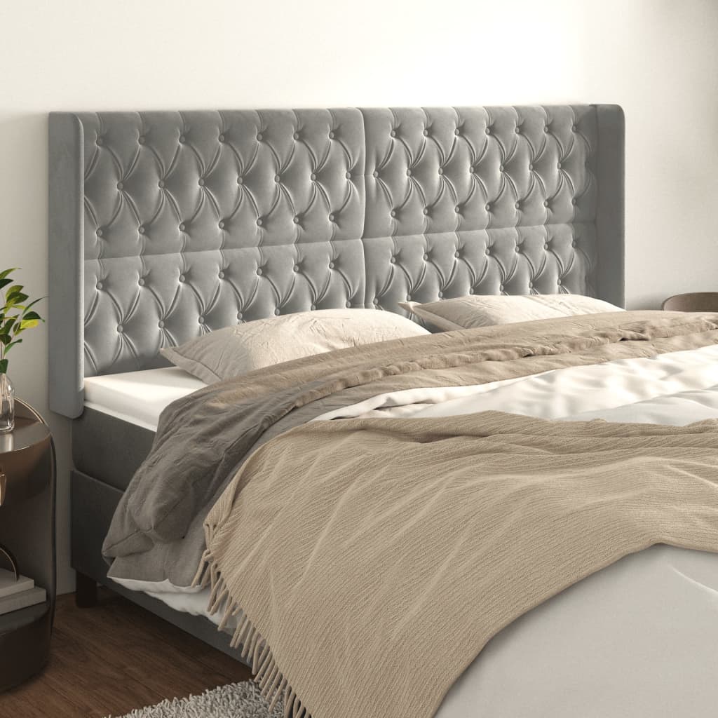 Tête de lit avec oreilles Gris clair 183x16x118/128 cm Velours - XIOS