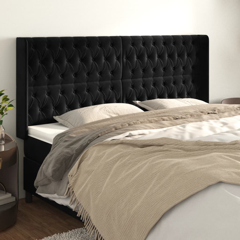 Tête de lit avec oreilles Noir 183x16x118/128 cm Velours - XIOS