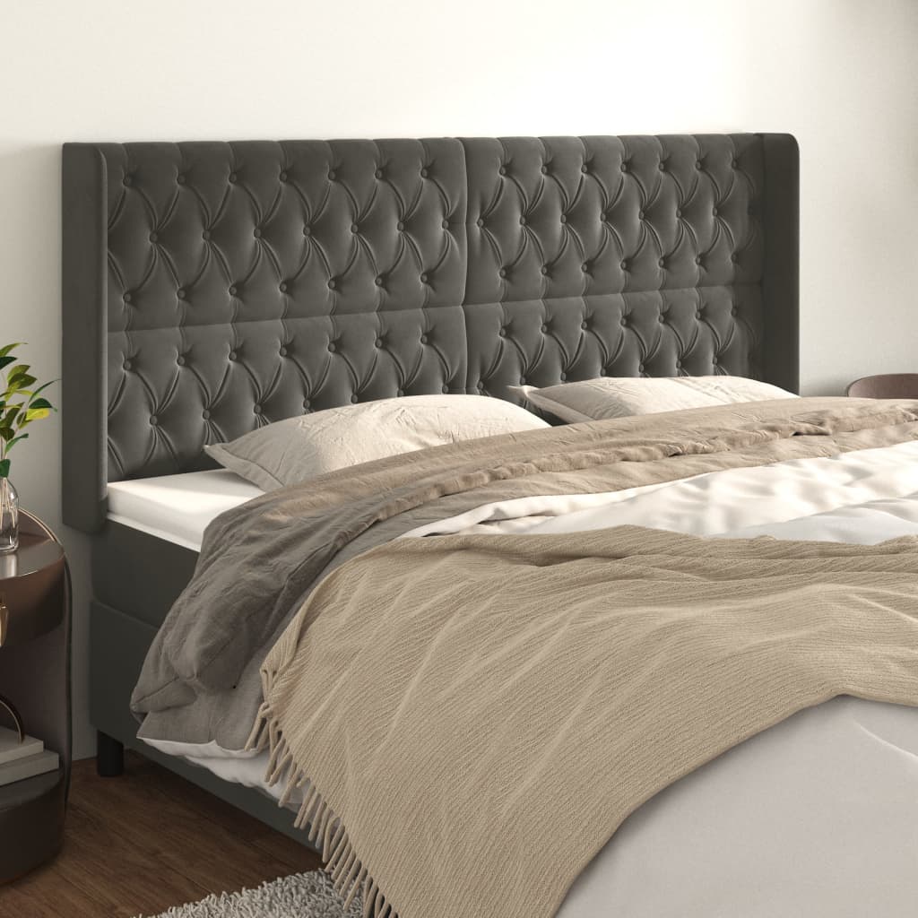 Tête de lit avec oreilles Gris foncé 203x16x118/128 cm Velours - XIOS