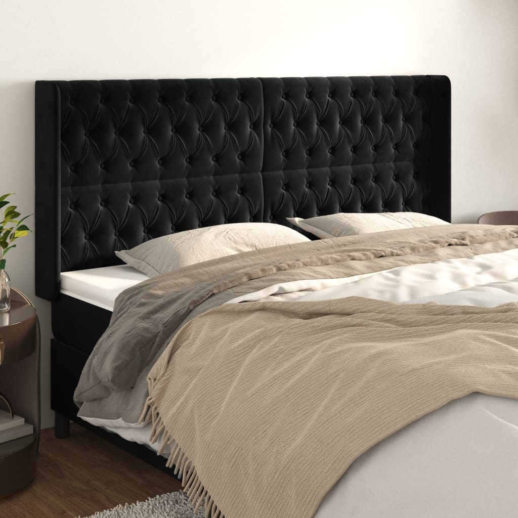 Tête de lit avec oreilles Noir 203x16x118/128 cm Velours - XIOS