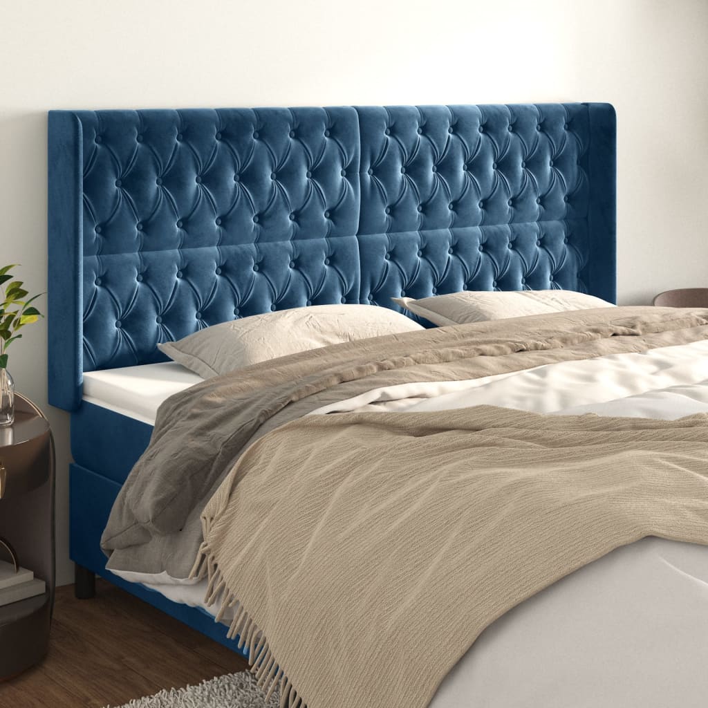 Tête de lit avec oreilles Bleu foncé 203x16x118/128 cm Velours - XIOS