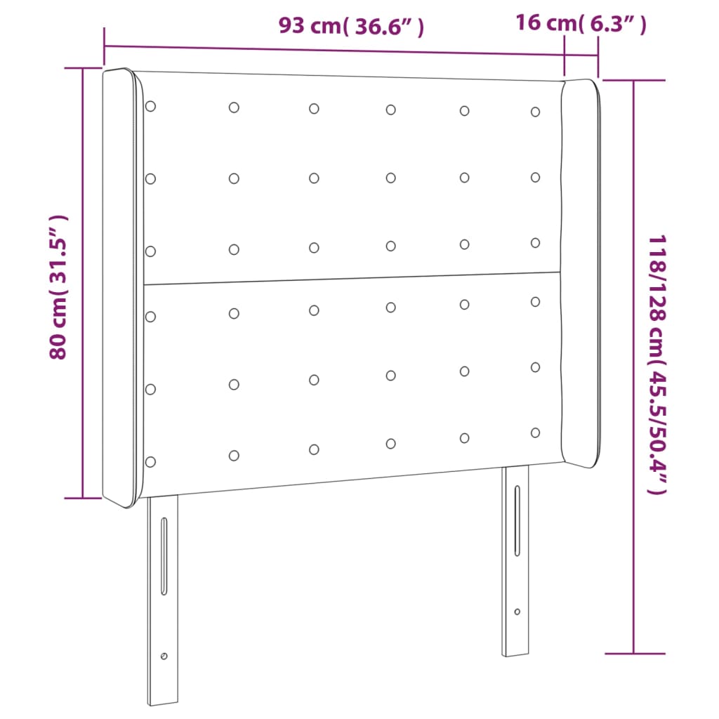 Tête de lit avec oreilles Noir 93x16x118/128 cm Tissu - XIOS