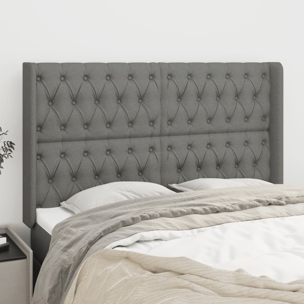 Tête de lit avec oreilles Gris foncé 147x16x118/128 cm Tissu - XIOS