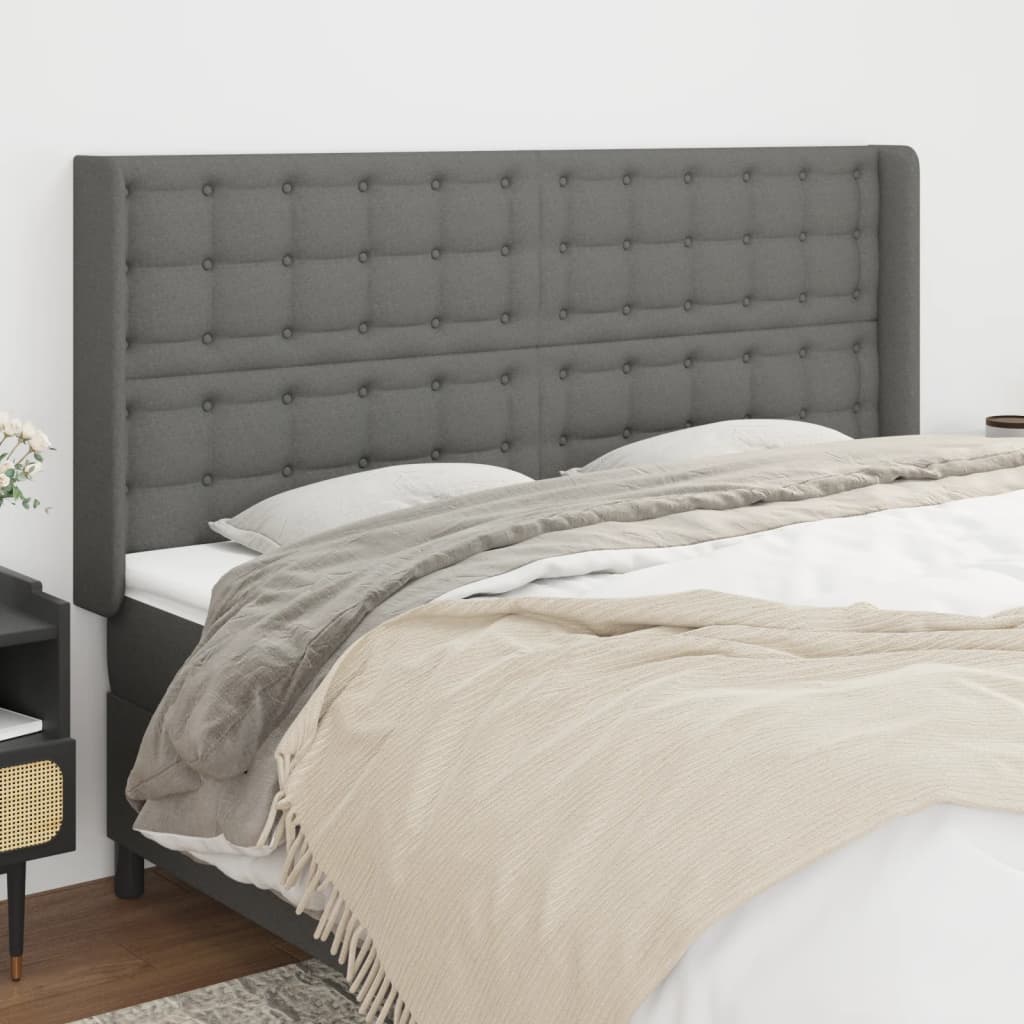 Tête de lit avec oreilles Gris foncé 183x16x118/128 cm Tissu - XIOS