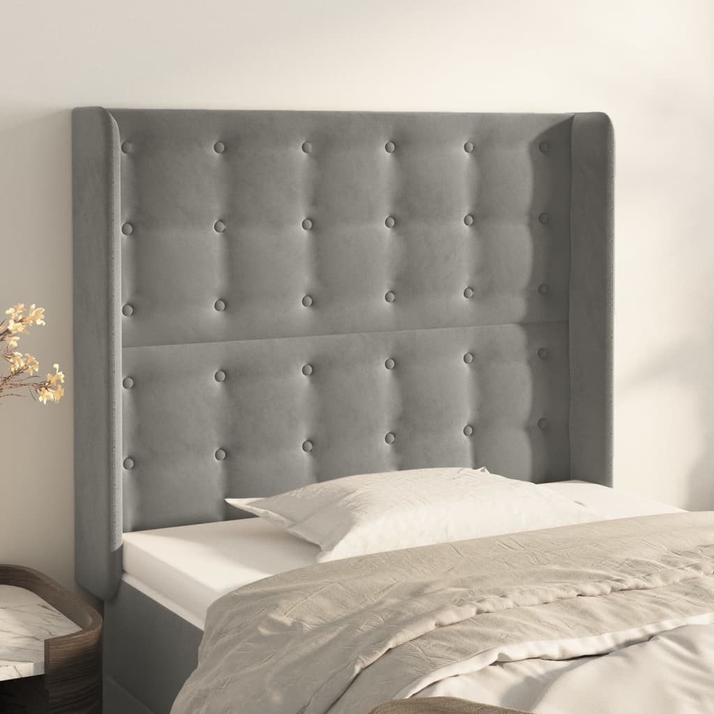 Tête de lit avec oreilles Gris clair 103x16x118/128 cm Velours - XIOS