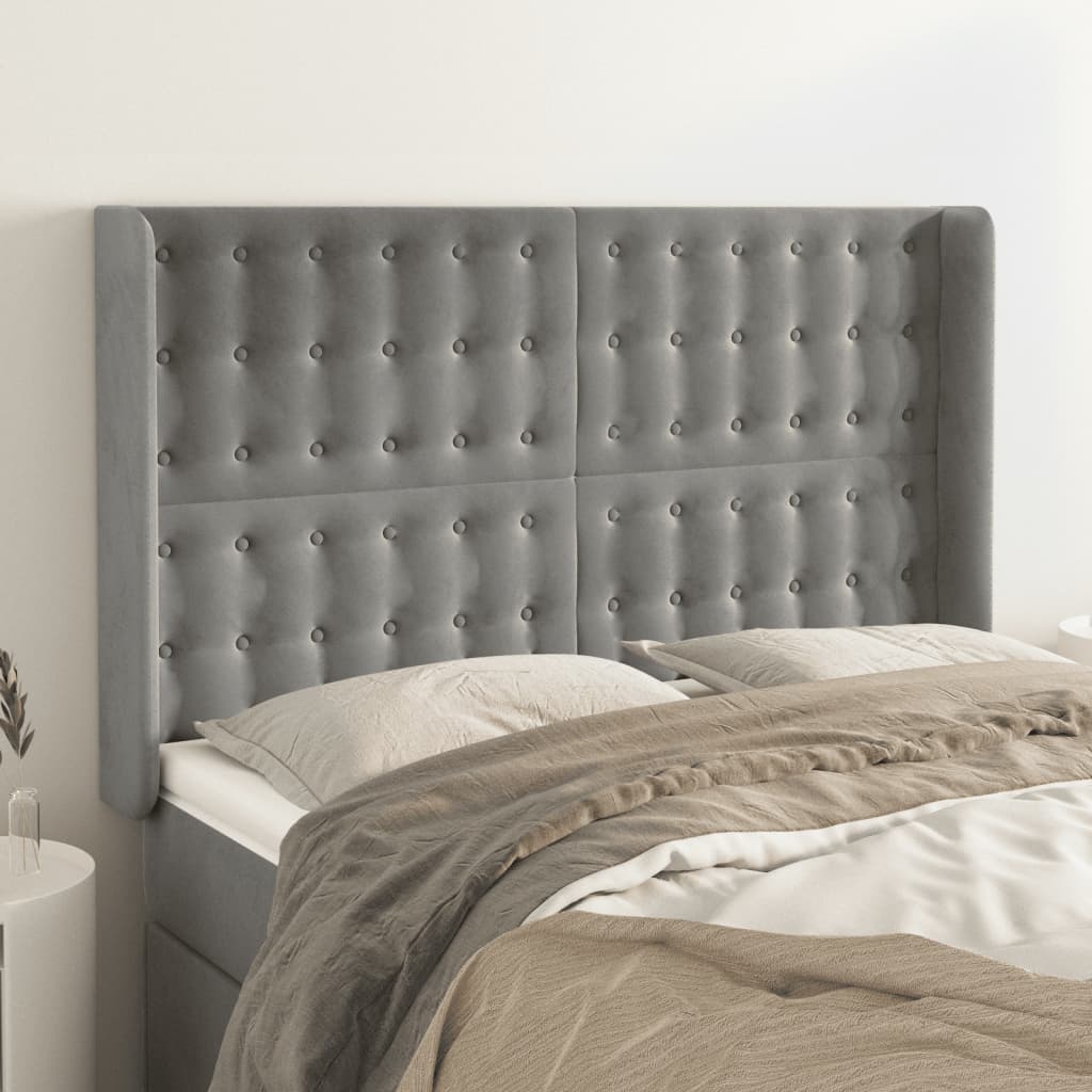 Tête de lit avec oreilles Gris clair 147x16x118/128 cm Velours - XIOS