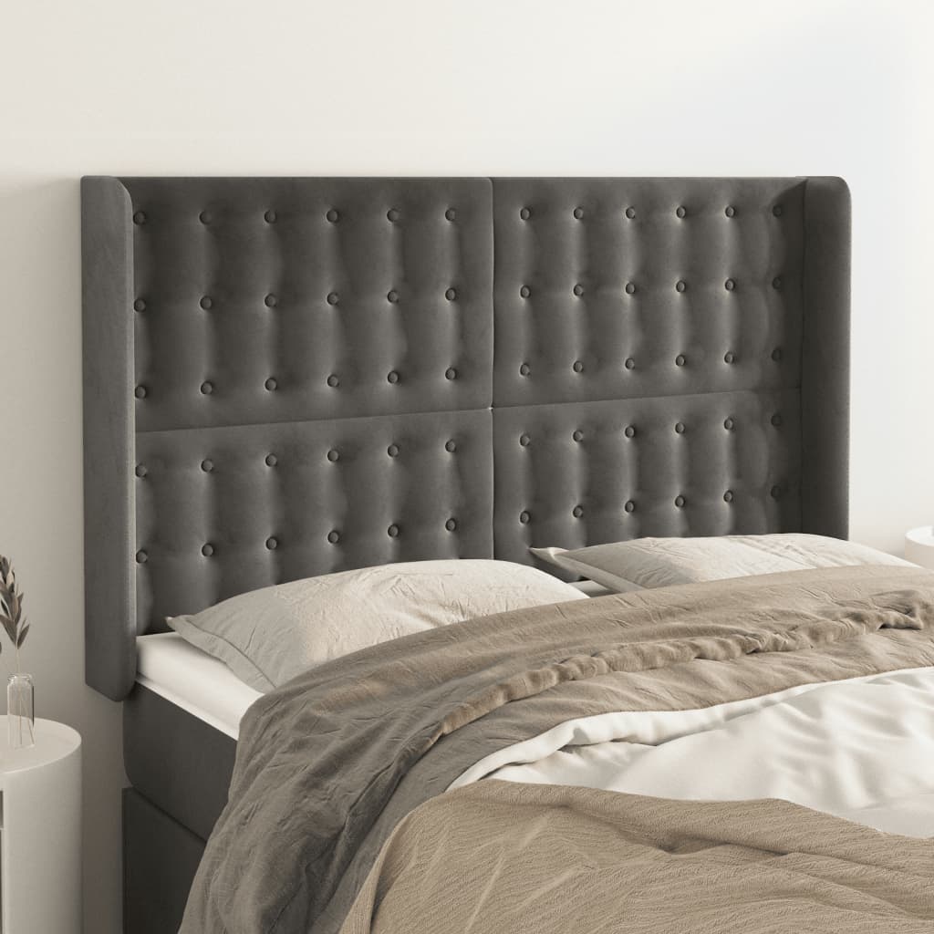Tête de lit avec oreilles Gris foncé 147x16x118/128 cm Velours - XIOS