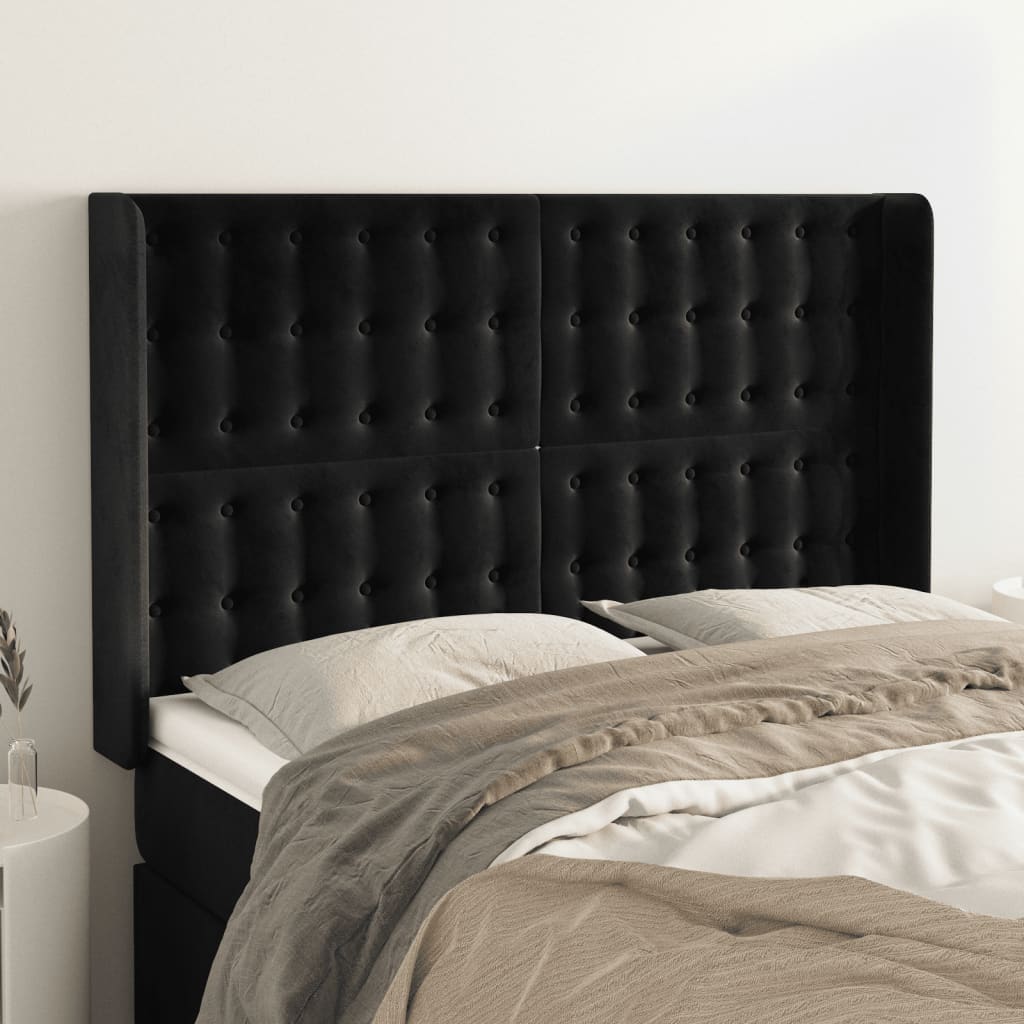 Tête de lit avec oreilles Noir 147x16x118/128 cm Velours - XIOS