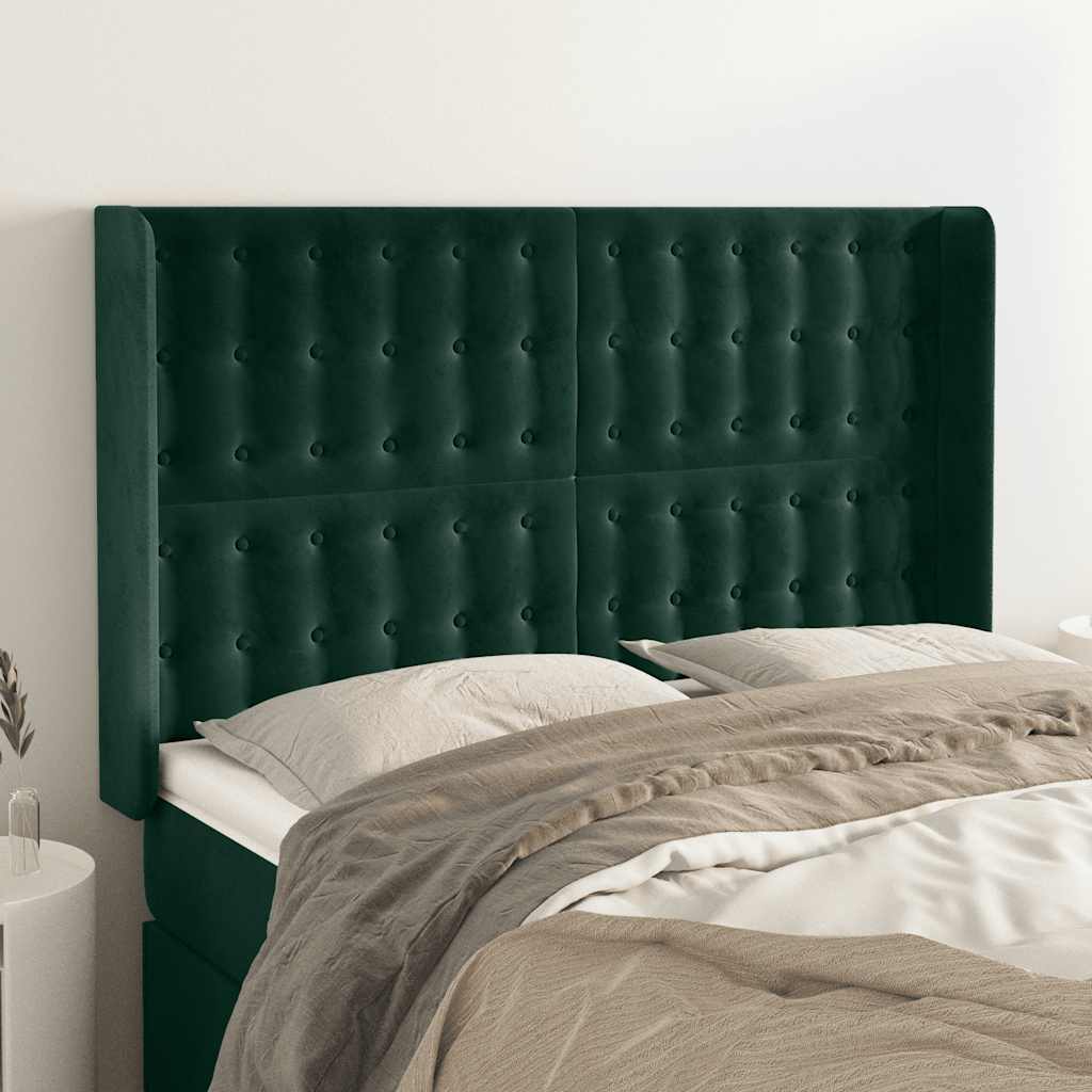 Tête de lit avec oreilles Vert foncé 147x16x118/128 cm Velours - XIOS