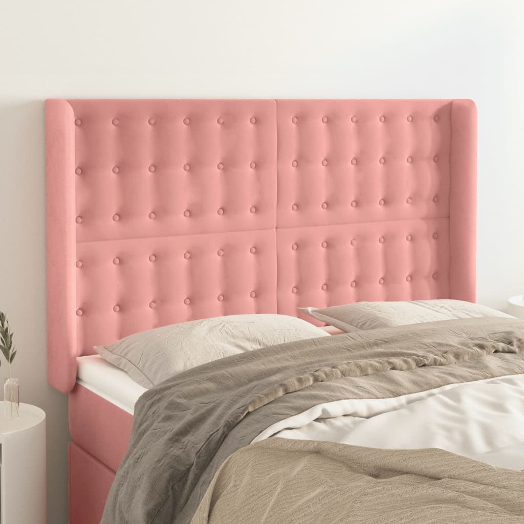 Tête de lit avec oreilles Rose 147x16x118/128 cm Velours - XIOS