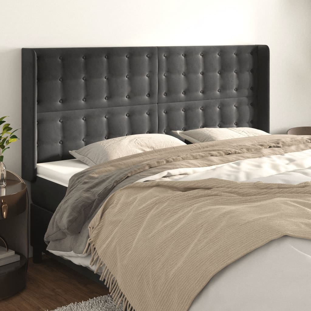 Tête de lit avec oreilles Gris foncé 163x16x118/128 cm Velours - XIOS