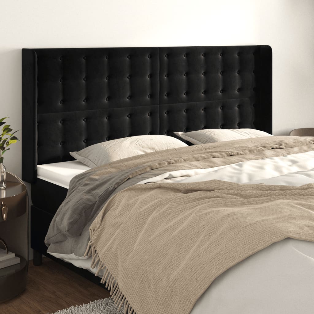 Tête de lit avec oreilles Noir 163x16x118/128 cm Velours - XIOS