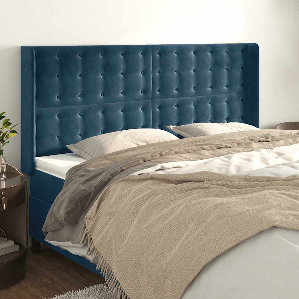Tête de lit avec oreilles Bleu foncé 183x16x118/128 cm Velours - XIOS