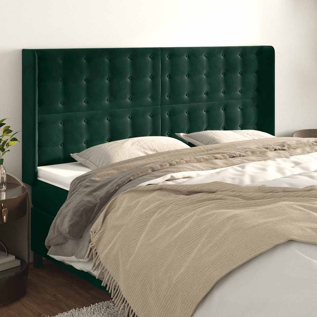 Tête de lit avec oreilles Vert foncé 203x16x118/128 cm Velours - XIOS