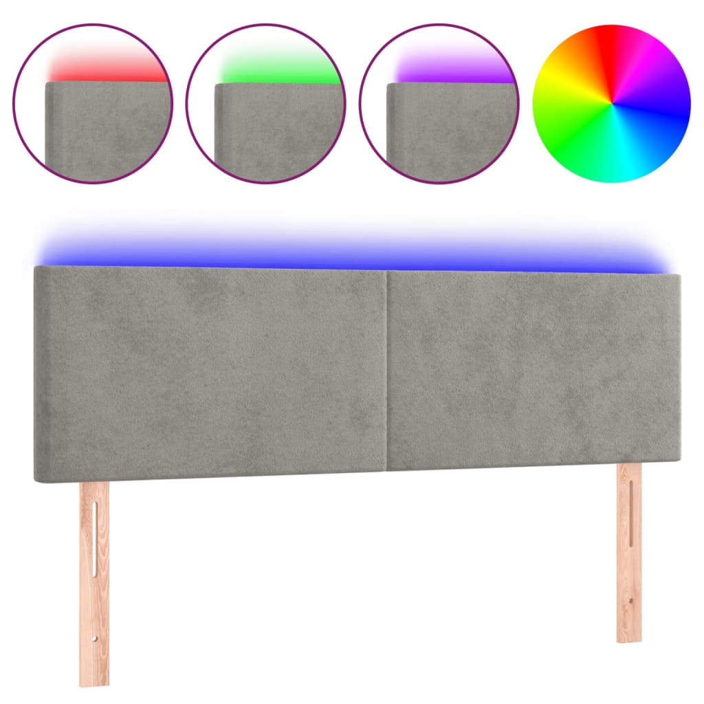 Tête de lit à LED Gris clair 144x5x78/88 cm Velours - XIOS