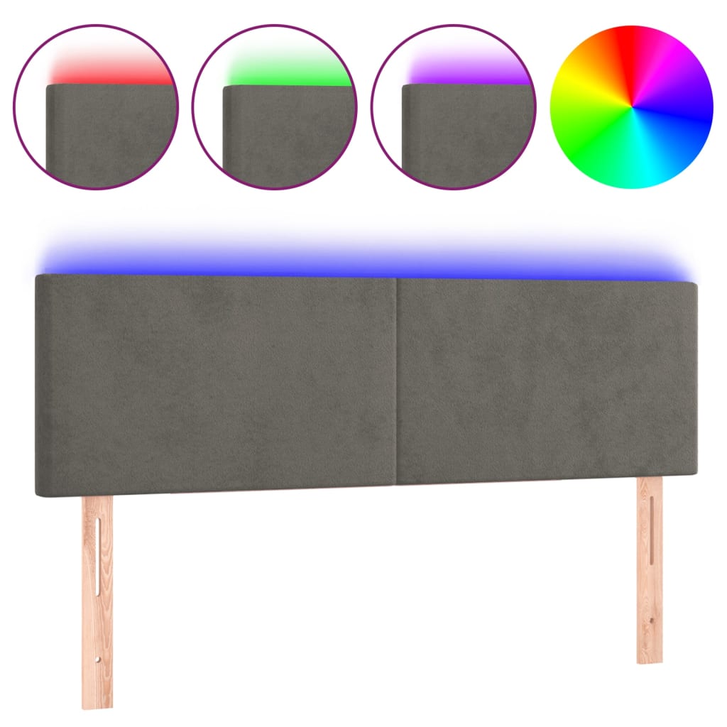 Tête de lit à LED Gris foncé 144x5x78/88 cm Velours - XIOS