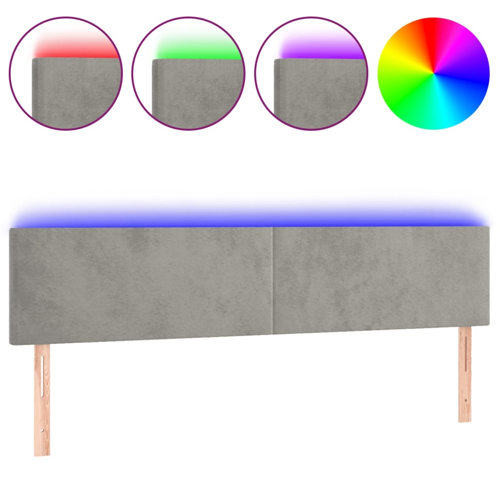 Tête de lit à LED Gris clair 200x5x78/88 cm Velours - XIOS