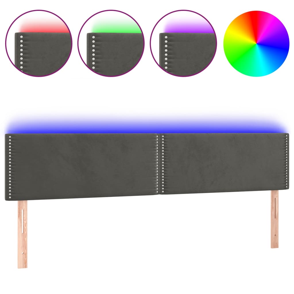 Tête de lit à LED Gris foncé 180x5x78/88 cm Velours - XIOS