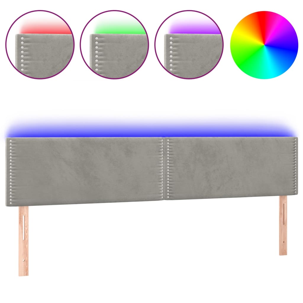Tête de lit à LED Gris clair 200x5x78/88 cm Velours - XIOS