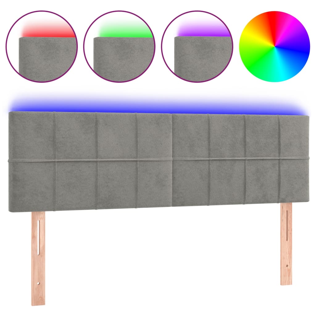 Tête de lit à LED Gris clair 144x5x78/88 cm Velours - XIOS