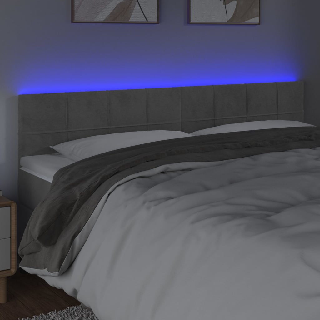 Tête de lit à LED Gris clair 180x5x78/88 cm Velours - XIOS