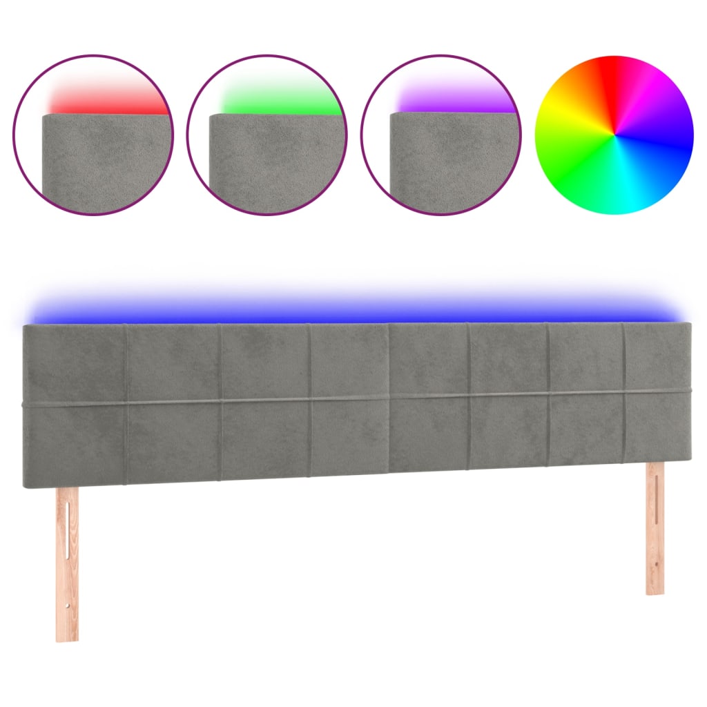 Tête de lit à LED Gris clair 200x5x78/88 cm Velours - XIOS