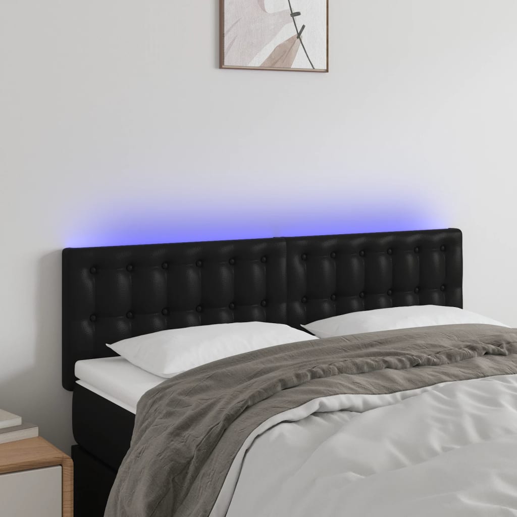 Tête de lit avec LED noir 144x5x78/88 cm similicuir - XIOS