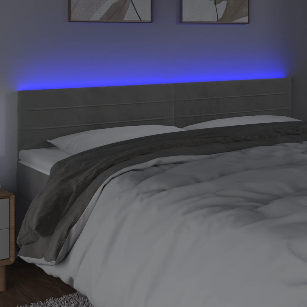 Tête de lit à LED Gris clair 200x5x78/88 cm Velours - XIOS
