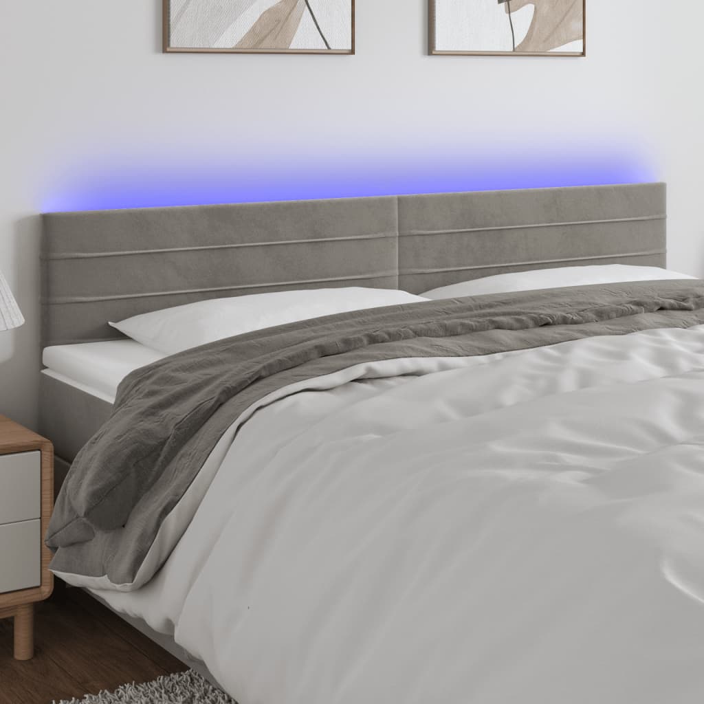 Tête de lit à LED Gris clair 200x5x78/88 cm Velours - XIOS
