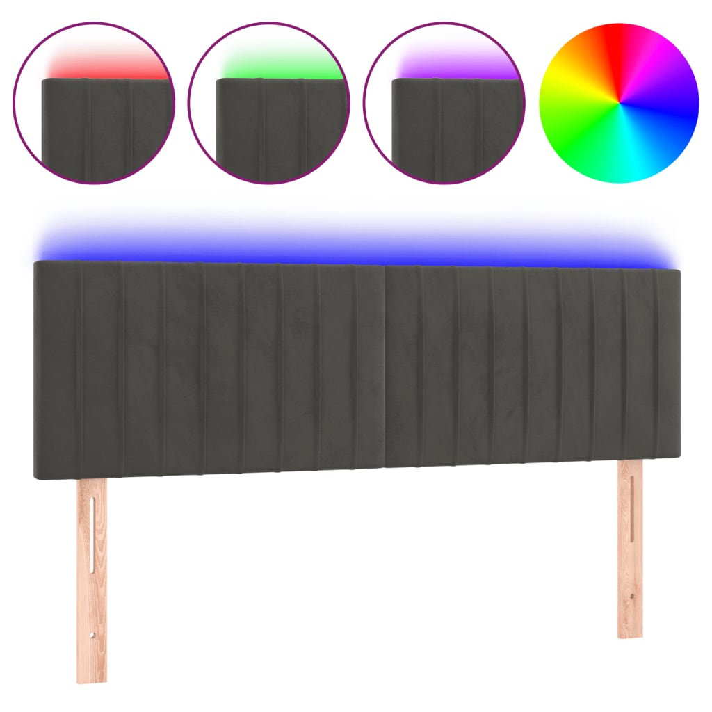 Tête de lit à LED Gris foncé 144x5x78/88 cm Velours - XIOS