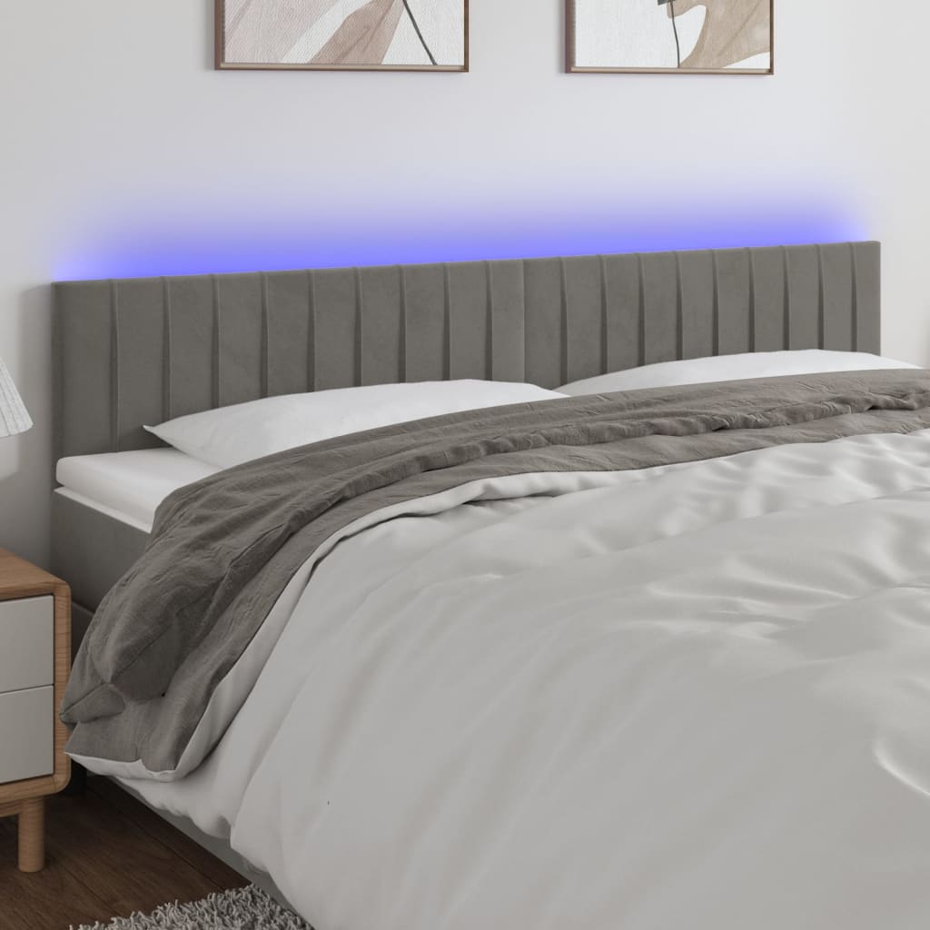 Tête de lit à LED Gris clair 160x5x78/88 cm Velours - XIOS