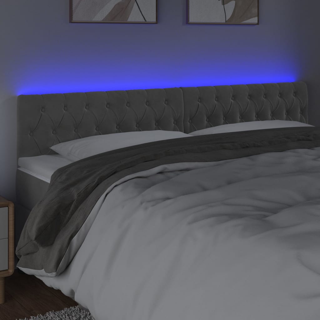 Tête de lit à LED Gris clair 200x7x78/88 cm Velours - XIOS