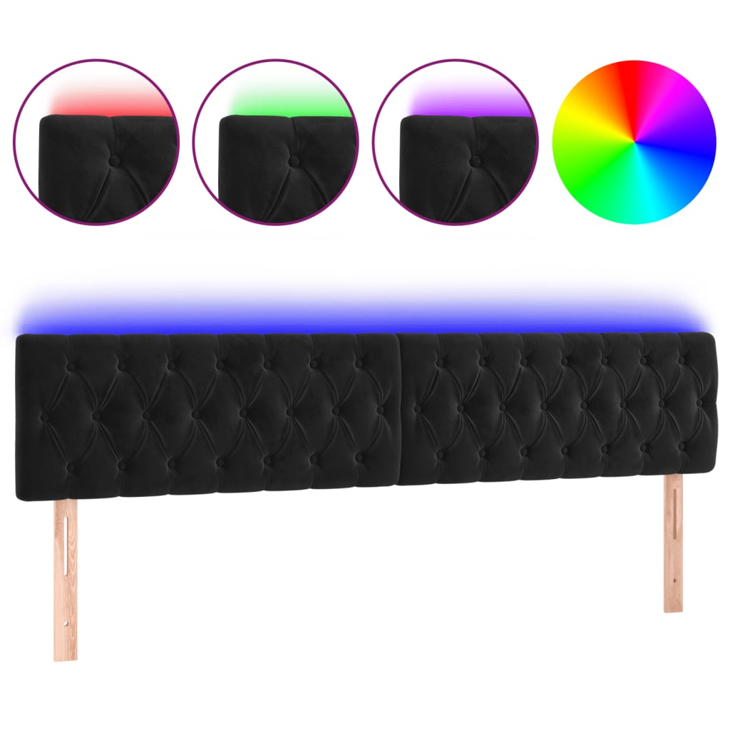 Tête de lit à LED Noir 200x7x78/88 cm Velours - XIOS
