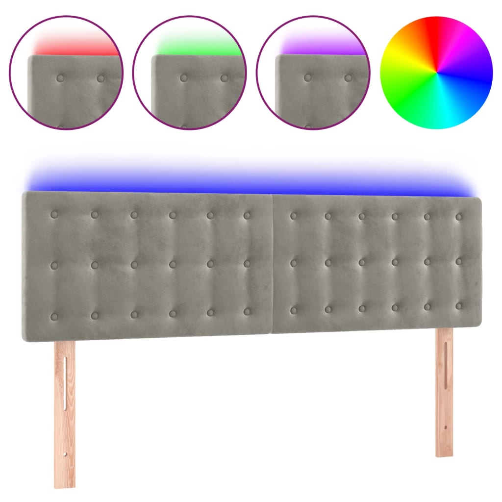 Tête de lit à LED Gris clair 144x5x78/88 cm Velours - XIOS
