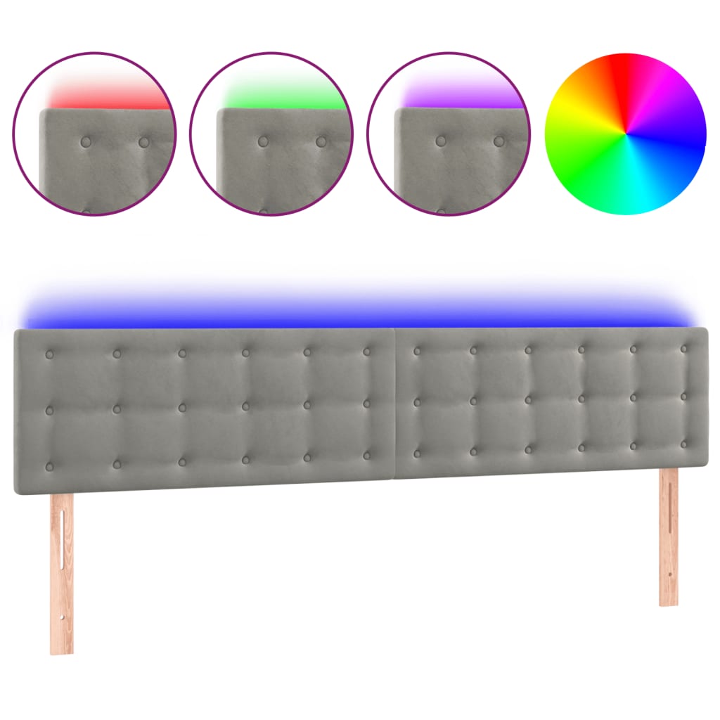 Tête de lit à LED Gris clair 180x5x78/88 cm Velours - XIOS