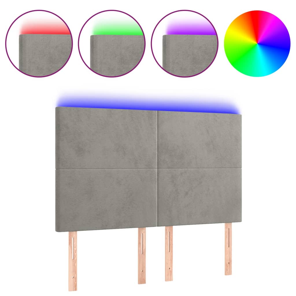 Tête de lit à LED Gris clair 144x5x118/128 cm Velours - XIOS