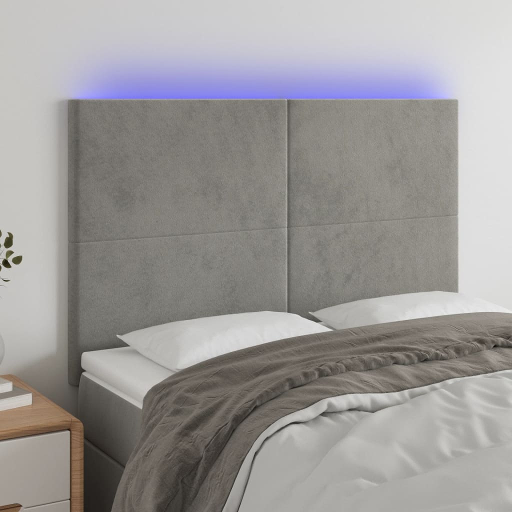 Tête de lit à LED Gris clair 144x5x118/128 cm Velours - XIOS