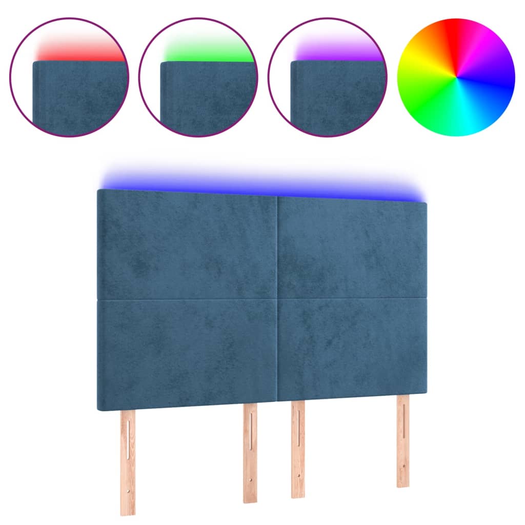 Tête de lit à LED Bleu foncé 144x5x118/128 cm Velours - XIOS