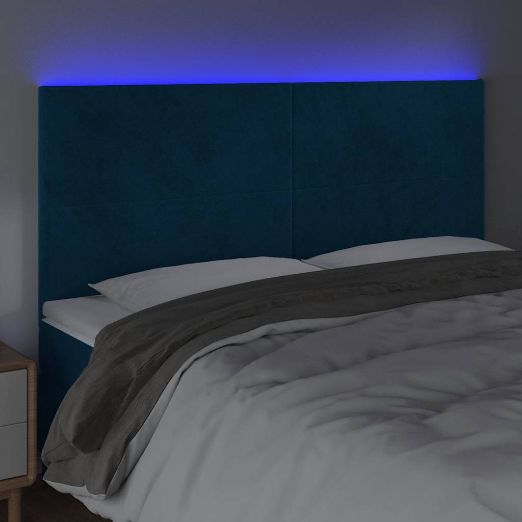 Tête de lit à LED Bleu foncé 160x5x118/128 cm Velours