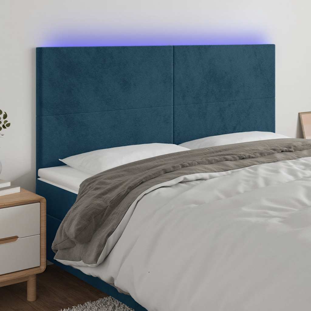 Tête de lit à LED Bleu foncé 160x5x118/128 cm Velours