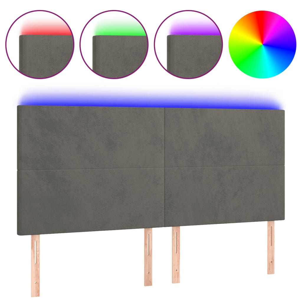 Tête de lit à LED Gris foncé 180x5x118/128 cm Velours - XIOS