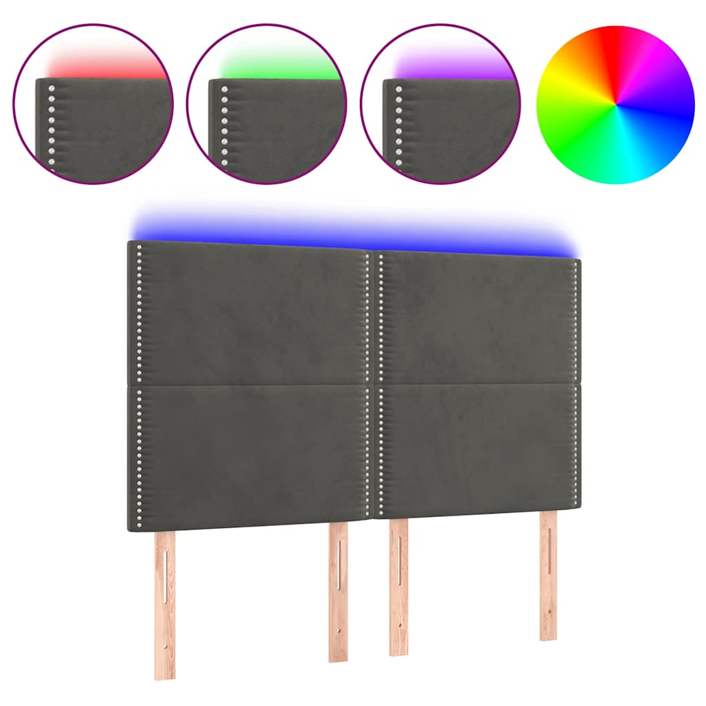 Tête de lit à LED Gris foncé 144x5x118/128 cm Velours - XIOS