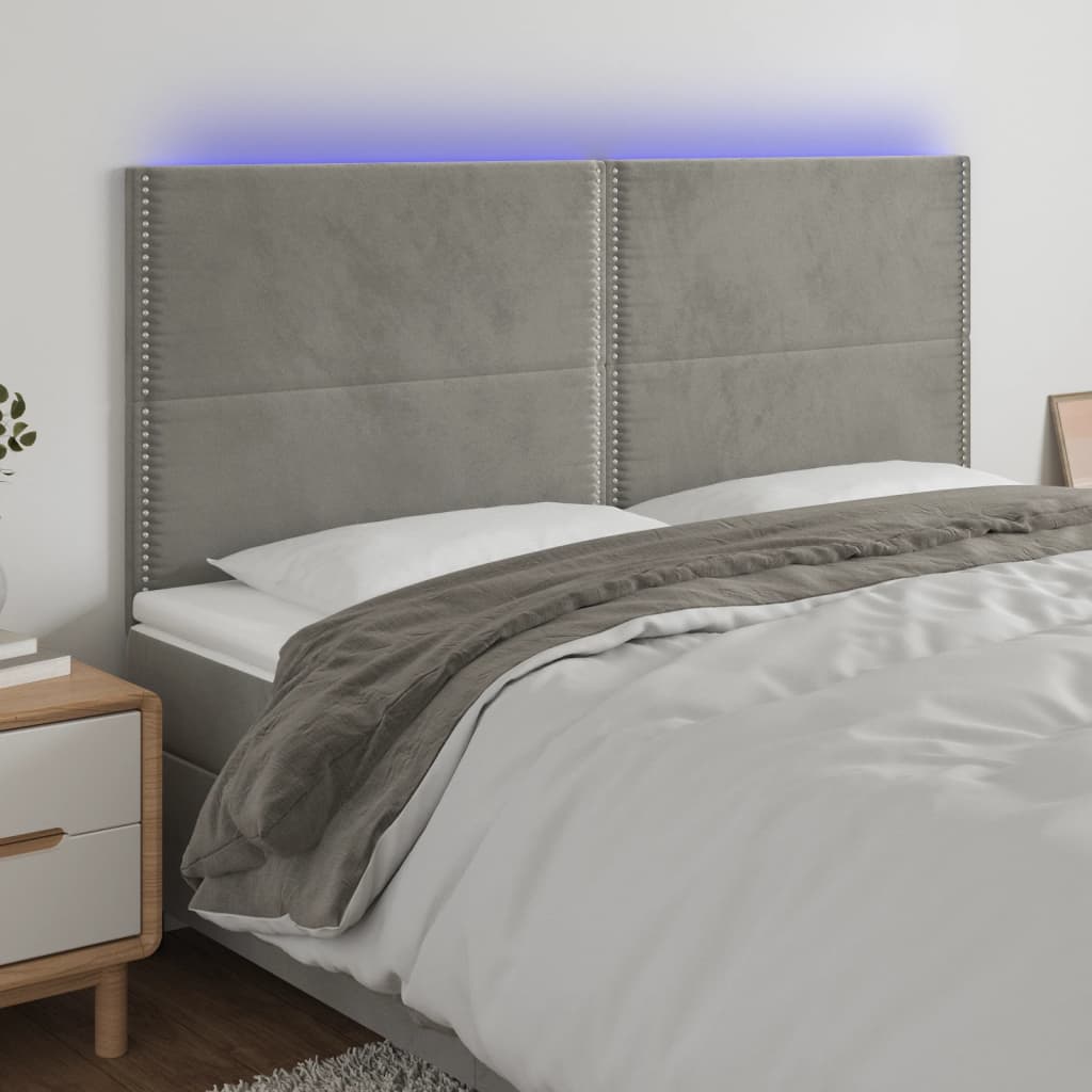 Tête de lit à LED Gris clair 180x5x118/128 cm Velours - XIOS