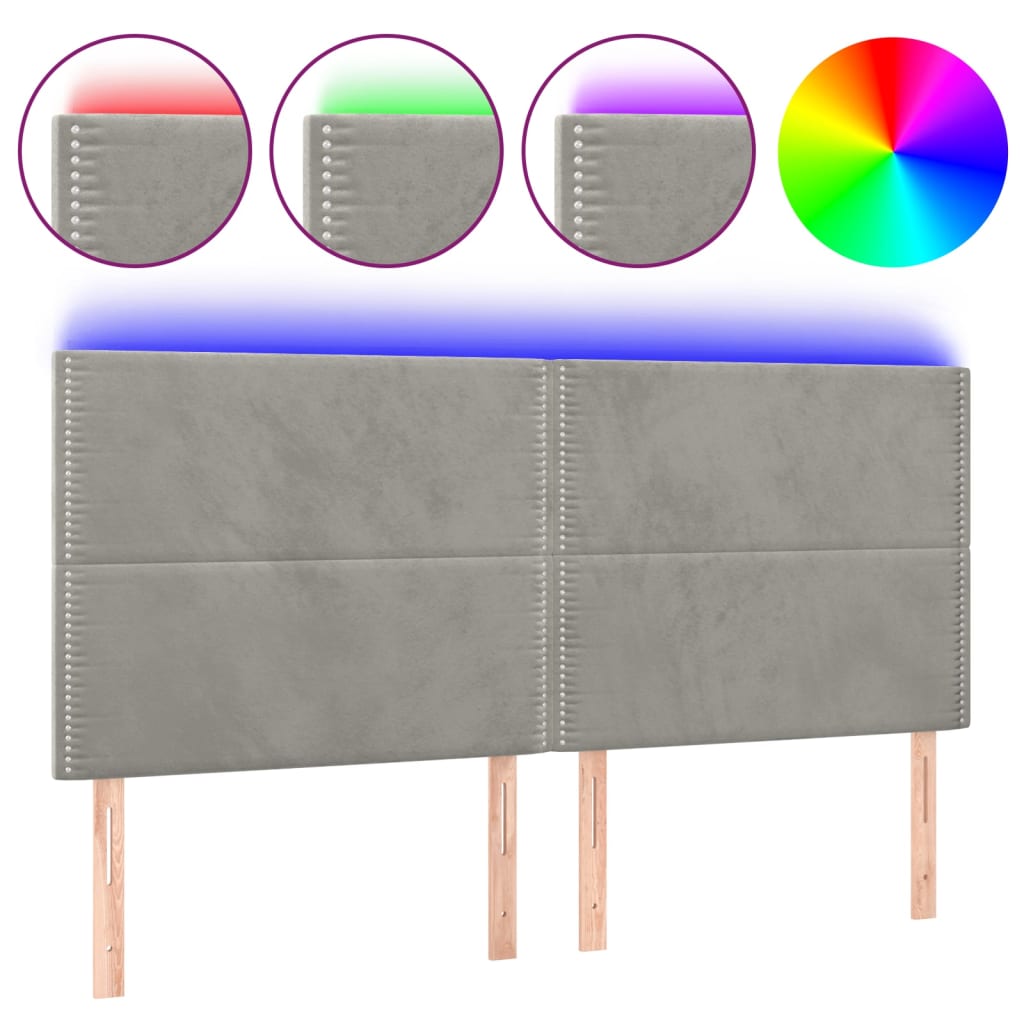 Tête de lit à LED Gris clair 200x5x118/128 cm Velours - XIOS